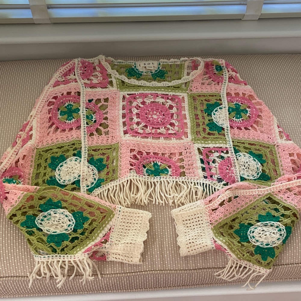 POL Pink and Green Crochet Cardigan